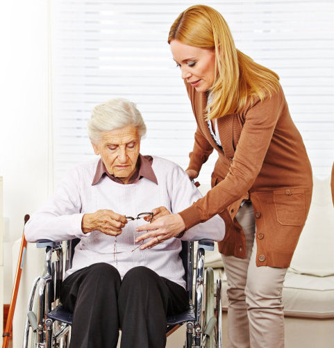 grandma on her wheelchair and her caretaker
